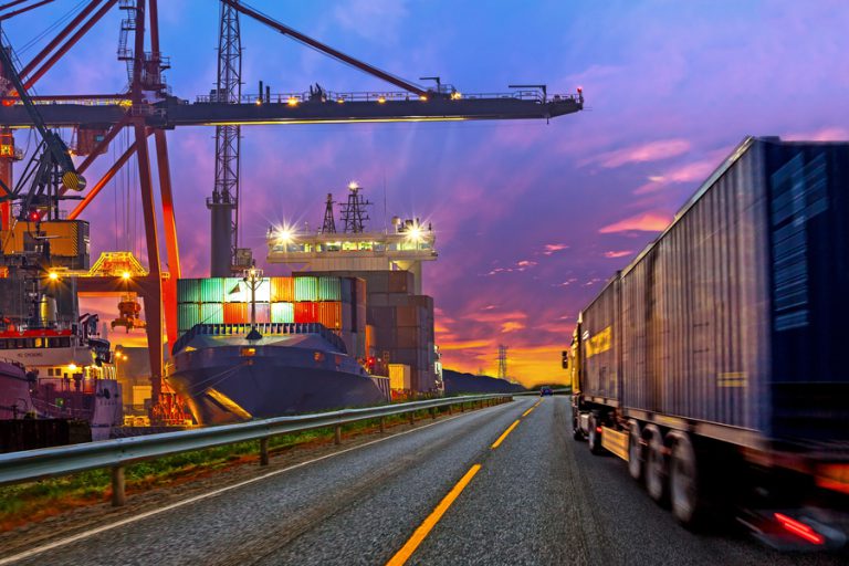 Truck,Transport,Container,On,The,Road,To,The,Port.